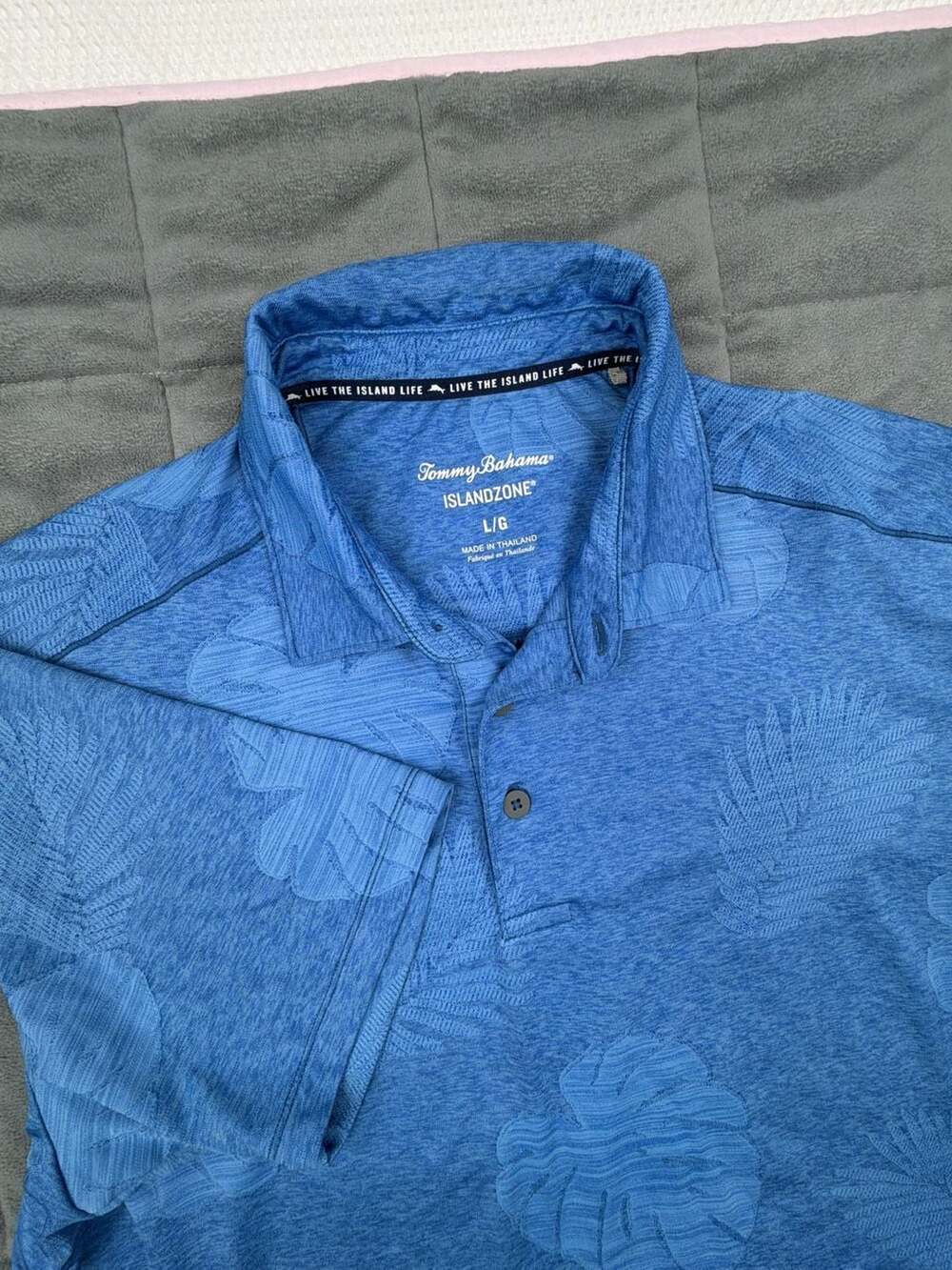 Tommy Bahama IslandZone Delray Frond Allover Floral Blue Polo Shirt Men's Large